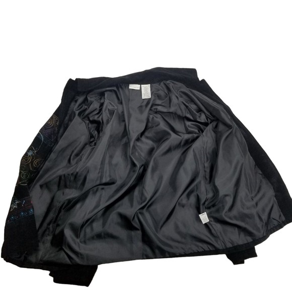 WHITE STAG Floral Embroidered Tapestry Lined Jacket Black Beaded Womens L 12/14 - Picture 3 of 12